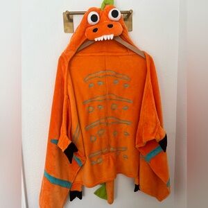 Bundle of Kids Orange Dinosaur Hooded Poncho and Construction Blanket
